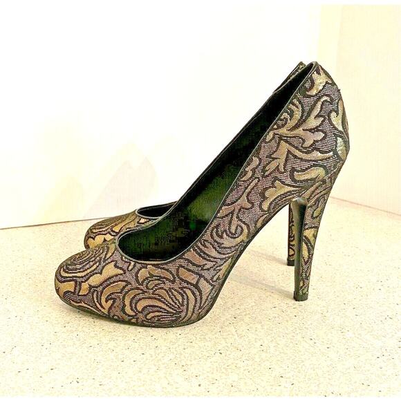 Nine West High Heel Platform Pumps Black & Gold 7M - Picture 2 of 7